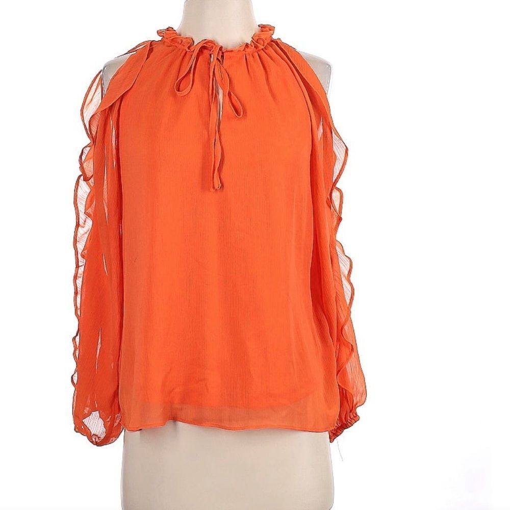 ☀️☀️☀️ 1. STATE Bright Orange Cold Shoulder Top Long Sleeve Tie Front Size 2X